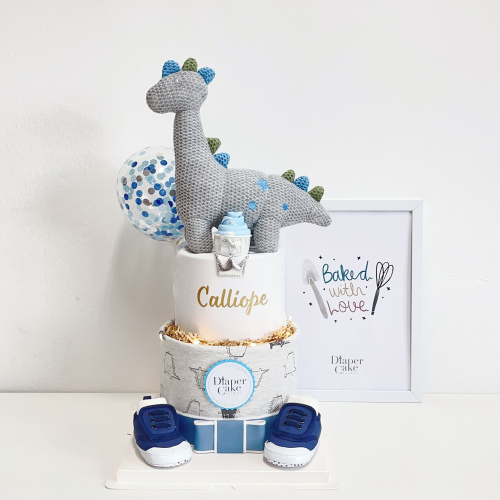 Personalised Knitted Dino Diaper Cake (1)